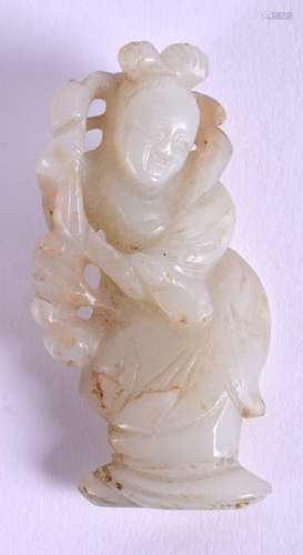 A 19TH CENTURY CHINESE CARVED JADE FIGURE OF A GIRL