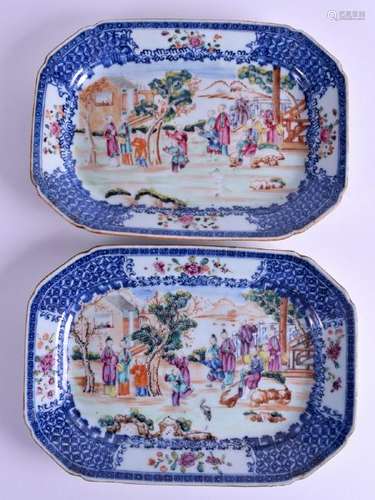 A PAIR OF 18TH CENTURY CHINESE FAMILLE ROSE OCTAGONAL