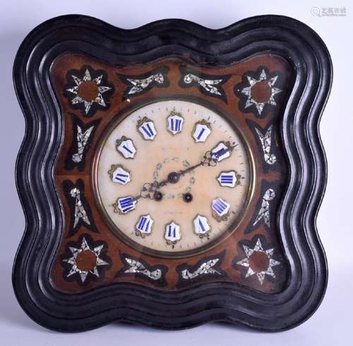 A 19TH CENTURY MOTHER OF PEARL INLAID WALL CLOCK. 44 cm