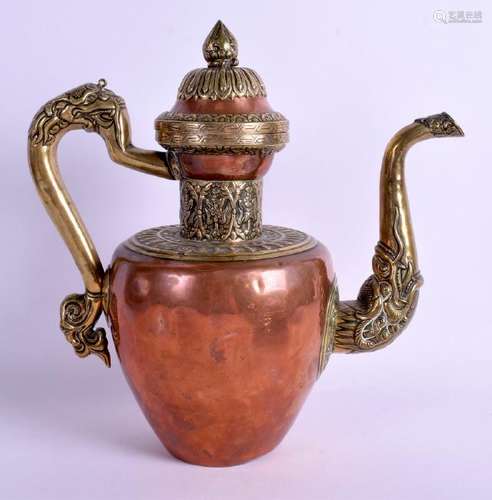 A 19TH CENTURY CHINESE TIBETAN BRASS AND COPPER EWER