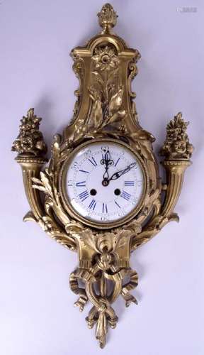 A 19TH CENTURY FRENCH GILT BRONZE CARTEL CLOCK overlaid