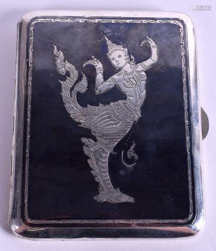 AN EARLY 20TH THAI SIAM NIELLO SILVER CIGARETTE CASE.