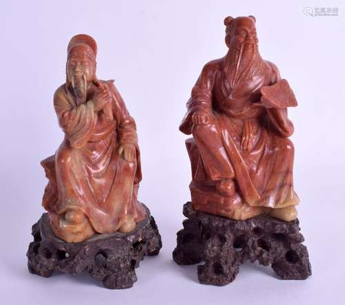 A PAIR OF 19TH CENTURY CHINESE CARVED SOAPSTONE FIGURES