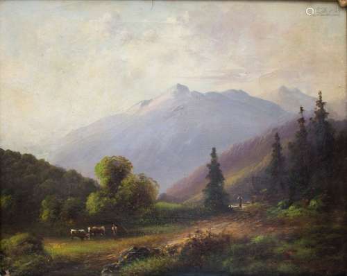 Künstler des 19. Jh., 'Alpenlandschaft mit Bauernp…