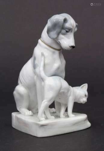 Jugendstil Tierfigurengruppe 'Hund und Katze' / An…