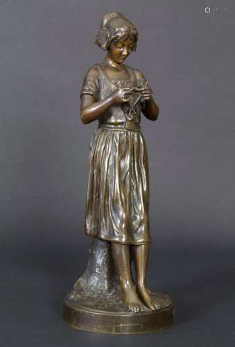 Joseph Berthoz, Strickendes Mädchen / A bronze scu…