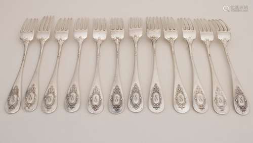 12 Gabeln / 12 silver forks, deutsch, um 1880