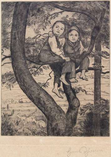 Hans Thoma (1839 1924), '2 Knaben auf einem Baum' …