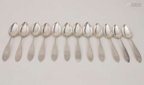 12 Biedermeier Teelöffel / 12 silver tea spoons, N…