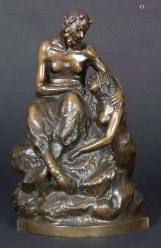 J. Lambert, um 1900, Jugendstil Skulptur, Faun mit…