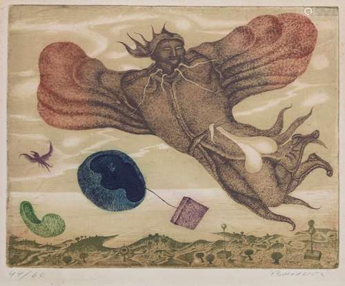 Arik Brauer (*1924), 'Flugjecke' / 'Flying Fool'