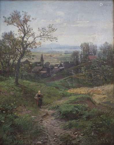 August Hörter (1834 1906), 'Hügellandschaft mit Bä…