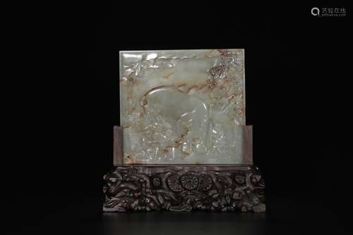 A Chinese Carved Jade Table Screen