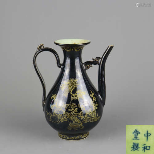 A Chinese Blue Ground Porcelain Wine Pot