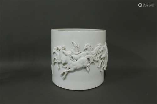 A Chinese Carved Porcelain Brush Pot