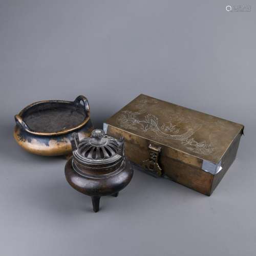A Set of Bronze Incense Burners and Box
