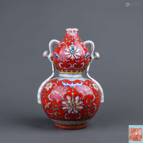 A Chinese Coral-Red Glazed Porcelain Double Gourd Vase