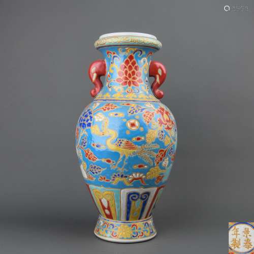 A Chinese Iron-Red Blue and White Porcelain Vase