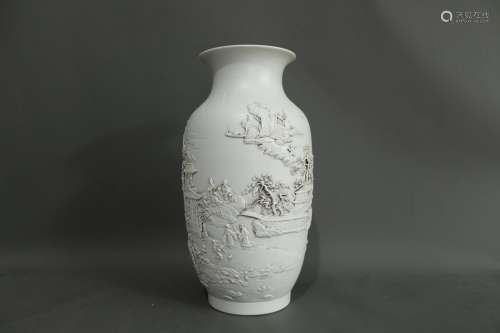 A Chinese White Glazed Carved Porcelain Vase, Wang Bingrong Mark