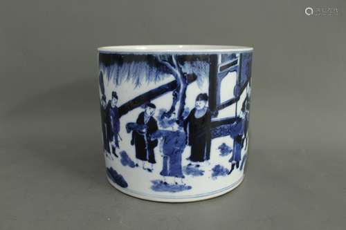 A Chinese Blue and White Porcelain Brush Pot