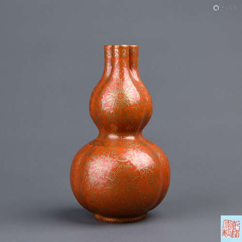 A Chinese Coral-Red Glazed Porcelain Double Gourd Vase