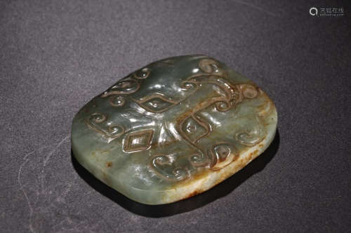 A QING JADE PENDANT WITH POETRY CARVED