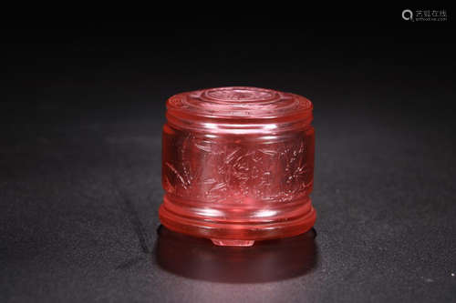 A QIANLONG MARK RED RING WITH BOX