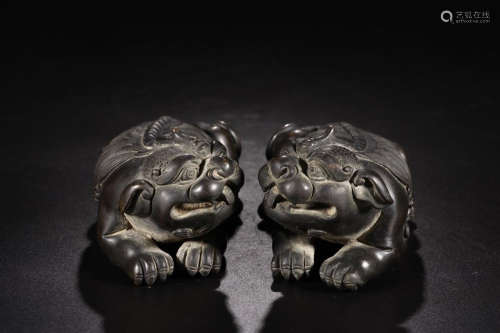 PAIR OF COPPER ORNAMENTS OF LION SHAPED