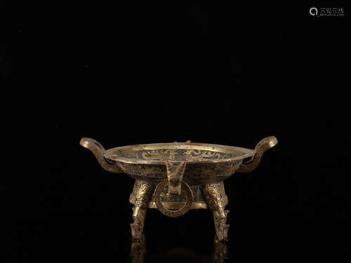 A GILT BRONZE FOUR-LEG CENSER