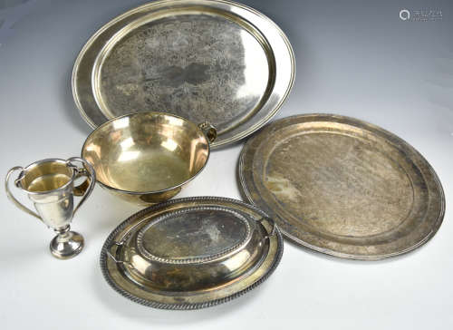 Antique Silver-plated Lot w/ Platter & Trays