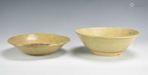 Japanese, Half-Glazed, Rough, Beige Bowls