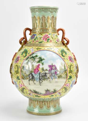 Large Yellow Famille Rose Vase w/ Qianlong Mark