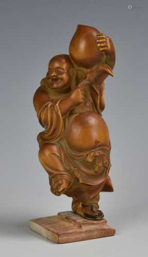 Woodcarving of Buddai Dancing w/ Giant Peach