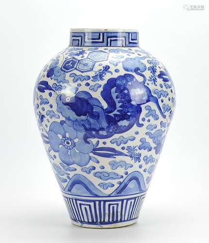 A Large Chinese Blue & White Jar ,19-20th C.