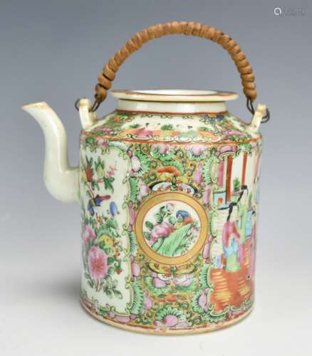 Cantonese Teapot w/ Figures, Flowers, & Fruit