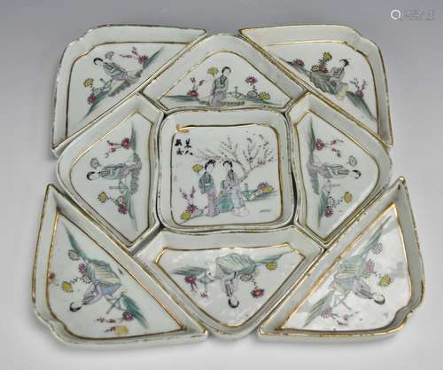 Chinese Dinner Set w/ 9 Porcelain Plates,19th C.