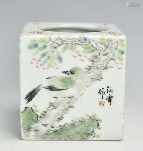 Chinese Famille Verte Porcelain Brush Pot