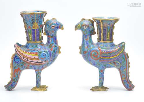A Pair Of Chinese Cloisonne Candlesticks,20th C.