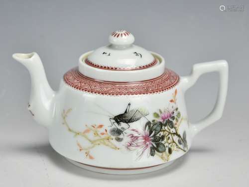 A Small, Famille Rose, Cricket Teapot, 1980s