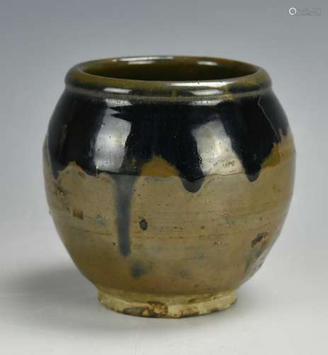 Mirror Black & Ochre Glazed, Chinese, Ceramic Jar