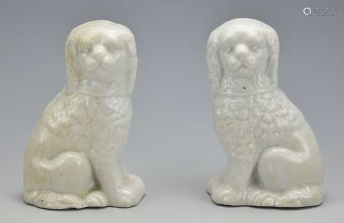 Pair White Porcelain Staffordshire Style Poodles