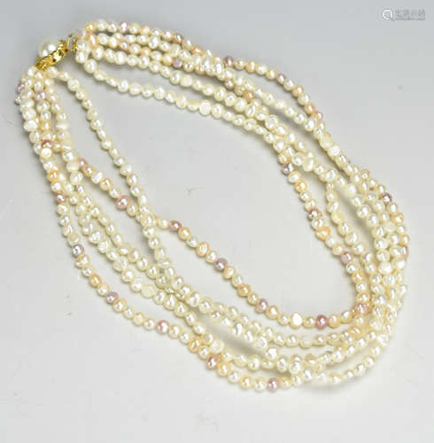 5-Strand Handmade, Freshwater Pearl Necklace