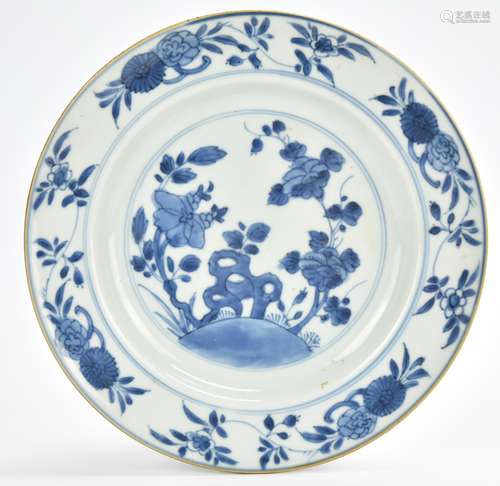 Chinese Blue and White Floral Plate, 18th C.