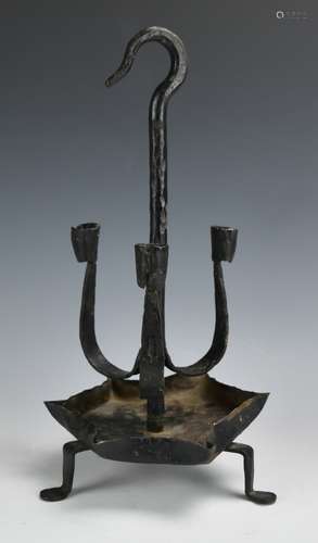 Cast & Wrought Iron, 3 Light Candleabra, 20th C.