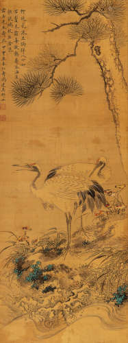 冯建吴（1910～1989） 松鹤 立轴 设色绢本