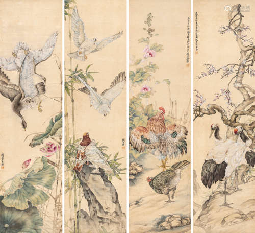 刘奎龄（1885～1967） 花鸟四条屏 立轴 设色纸本
