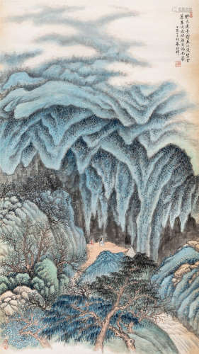 朱梅邨（1911～1993） 观瀑图 立轴 设色纸本