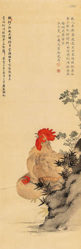 冯建吴（1910～1989） 双吉图 立轴 设色绢本