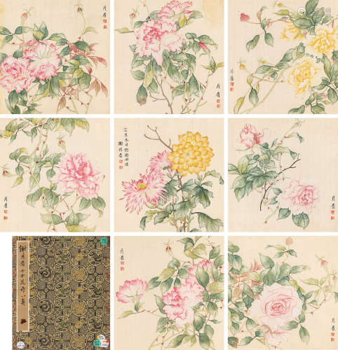 谢月眉（1906～1998） 花卉 册页 设色绢本