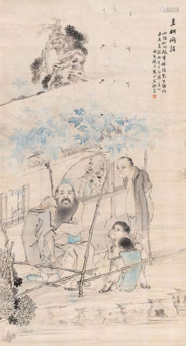 沈心海（1855～1941） 豆棚闲话 立轴 设色纸本